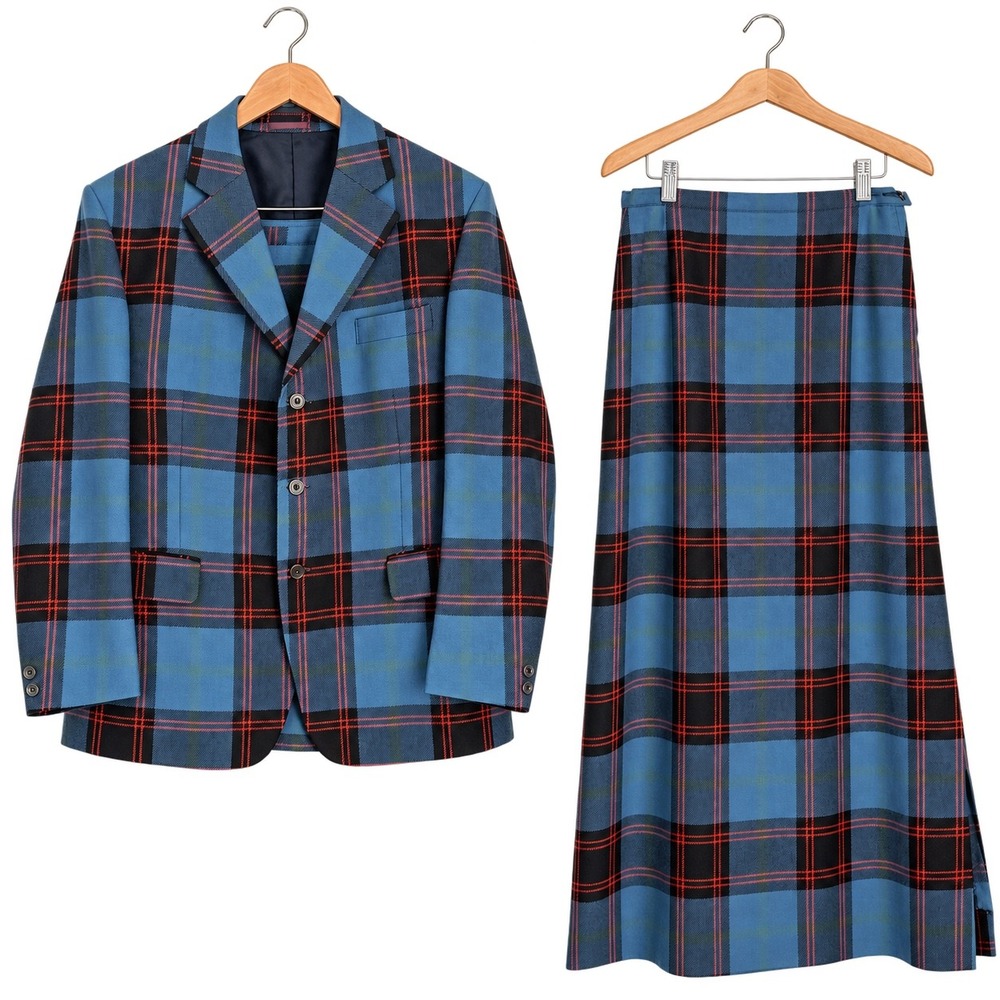 Vintage Duncan Chisholm Scotland Tartan Wool Skirt Suit Jacket Womens Blue 60s